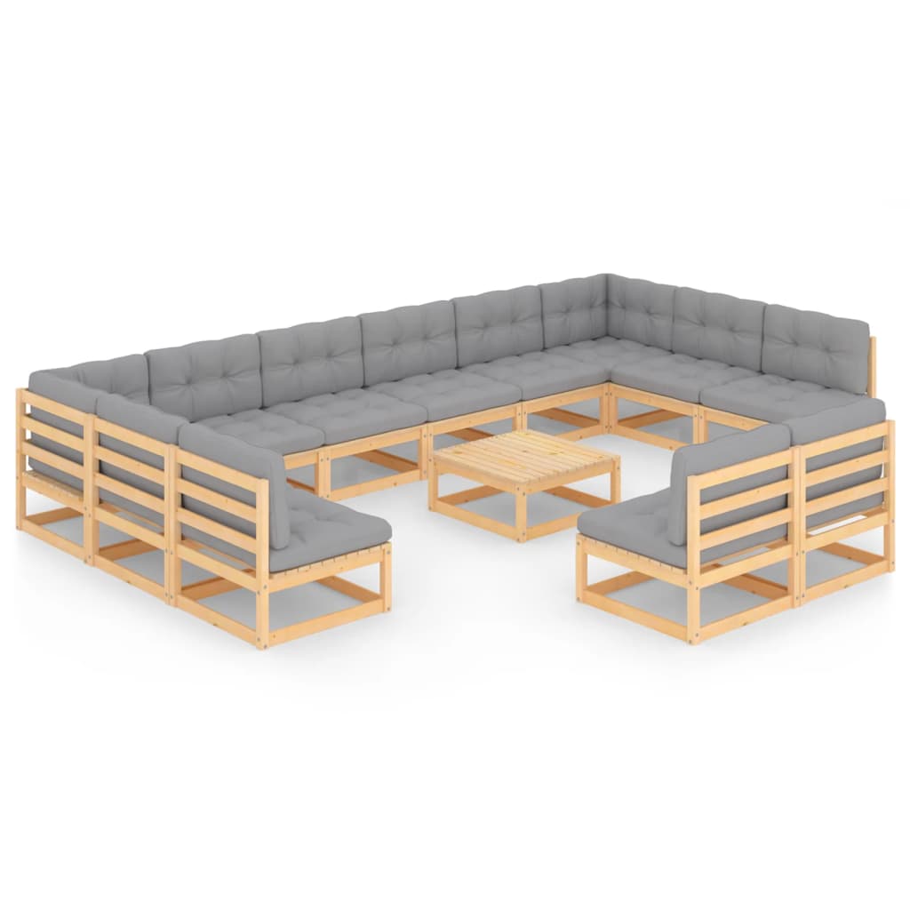 12-tlg. Garten-Lounge-Set mit Kissen Kiefer Massivholz